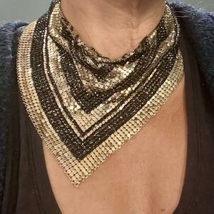 Mesh gold and black stones necklace - vintage - no default !